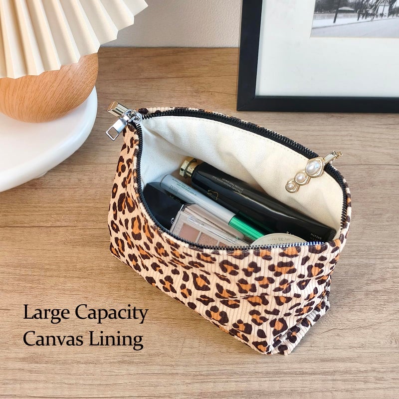STARDW Leopard Makeup Bag Organizer Cosmetic Bags for Women and Girls Travel Toiletry Bag Large Capacity Canvas Makeup Zipper Pouch  Purse Organizer Pouches - Image 5